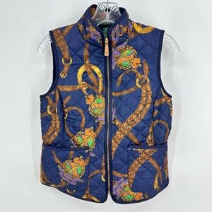 Lauren Ralph Lauren Quilted Vest Hunting Western Equestrian Ranch Blue Size PS